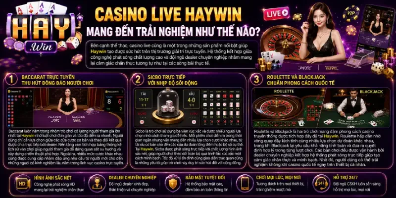 Khám Phá Haywin – Hệ Sinh Thái Cá Cược Và Giải Trí Trực Tuyến Đa Dạng Nhất 2026 Casino live Haywin mang đến trải nghiệm như thế nào?