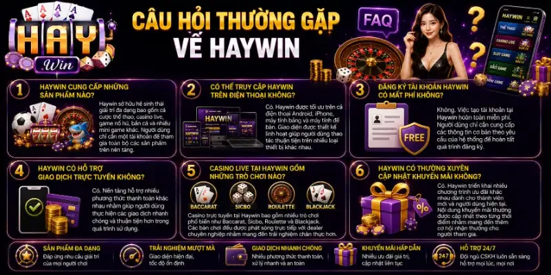 Khám Phá Haywin – Hệ Sinh Thái Cá Cược Và Giải Trí Trực Tuyến Đa Dạng Nhất 2026 Câu hỏi thường gặp về Haywin