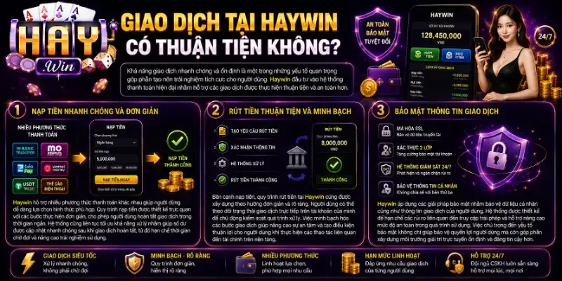 Khám Phá Haywin – Hệ Sinh Thái Cá Cược Và Giải Trí Trực Tuyến Đa Dạng Nhất 2026 Giao dịch tại Haywin có thuận tiện không?