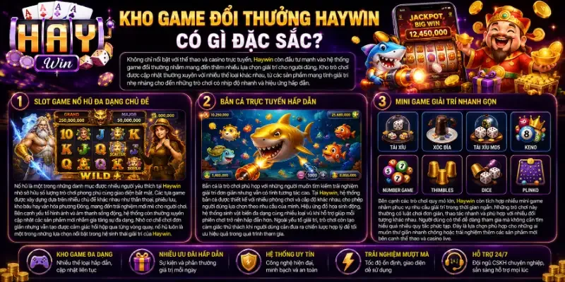 Khám Phá Haywin – Hệ Sinh Thái Cá Cược Và Giải Trí Trực Tuyến Đa Dạng Nhất 2026 Kho game đổi thưởng Haywin có gì đặc sắc?
