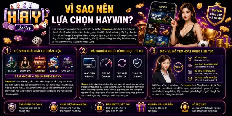 Khám Phá Haywin – Hệ Sinh Thái Cá Cược Và Giải Trí Trực Tuyến Đa Dạng Nhất 2026 Vì sao nên lựa chọn Haywin?